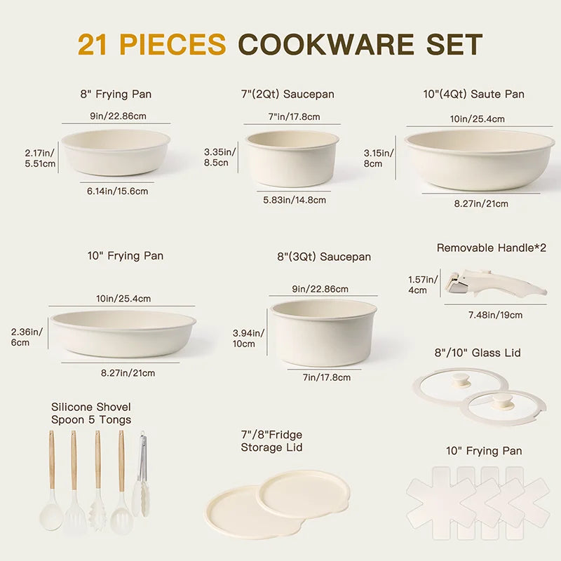 Cookware Set *21Pcs - Astercook Ceramic Non-stick - Sensor Handles & Utensils