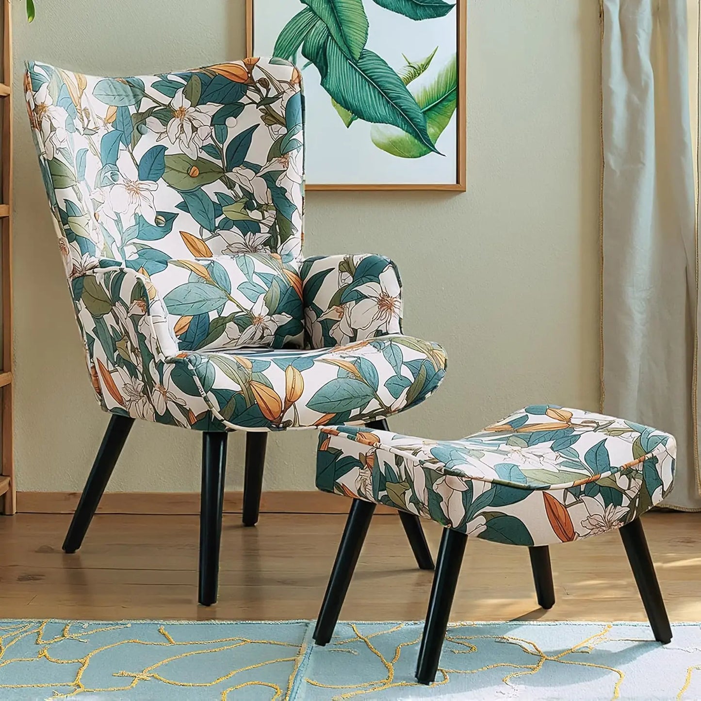 Accent Leisure Chair & Ottoman - Lumbar Pillow - Wingback - Livingroom Collection