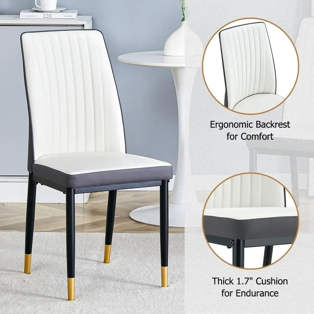 Diningroom Table Set *7Pcs - 6 PU Leather Seats - 1 Imitation Marble Table Top