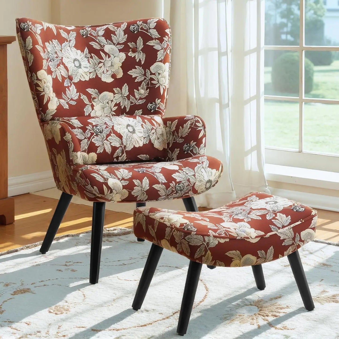 Accent Leisure Chair & Ottoman - Lumbar Pillow - Wingback - Livingroom Collection