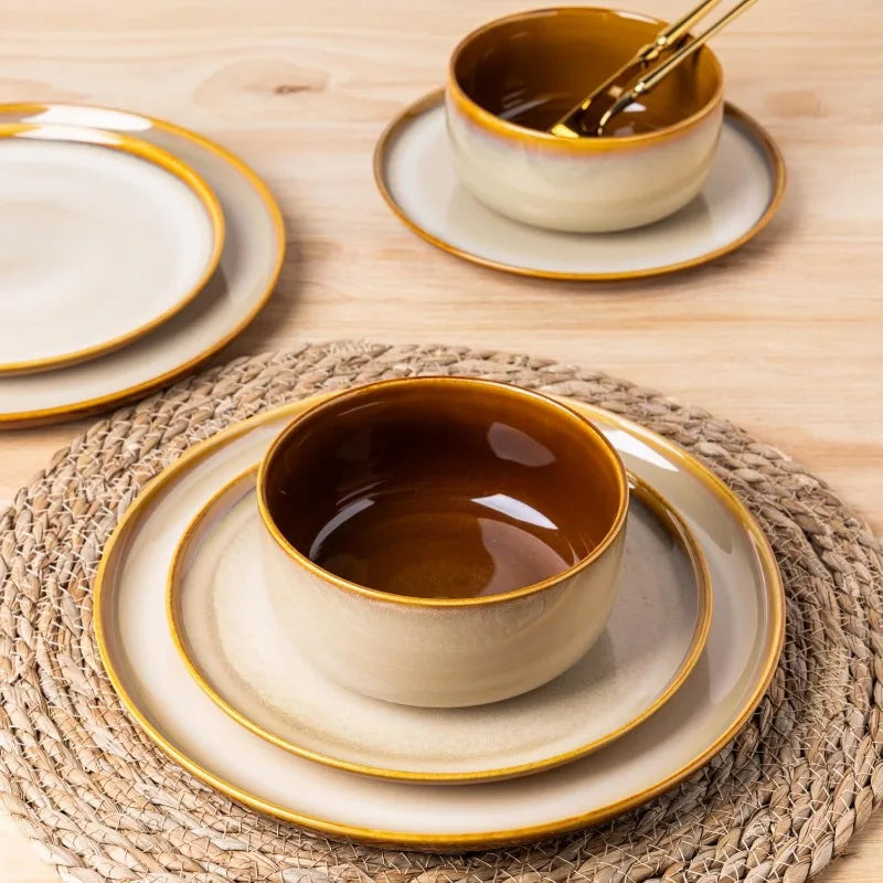 Dinnerware Set *12Pcs - Service for 4 - Handmade Reactive Glaze - Diningroom Collection