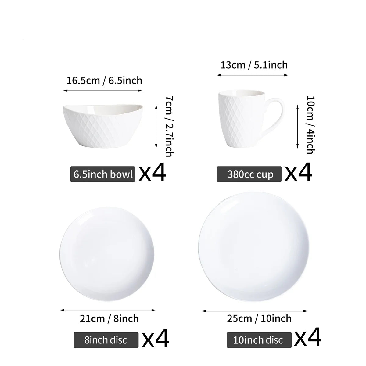 Dinnerware Set *16Pcs - Ceramic - Service for 4 - Diningroom Collection