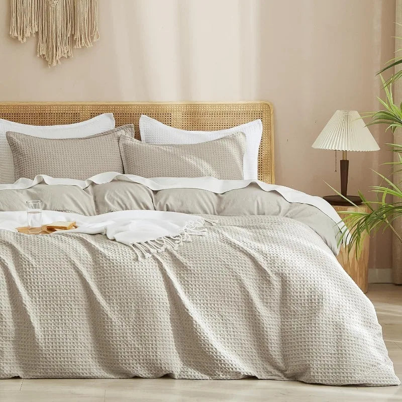 Duvet Cover set *3Pcs - Boho 3D Waffle Weave - King, Queen - Bedroom Collection