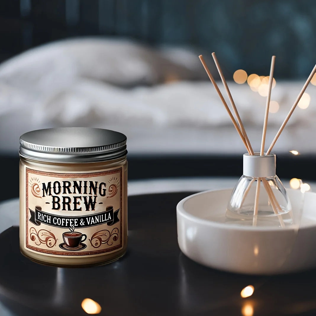 Candles - Scented - Morning Brew Rich Coffee & Vanilla - Hand Poured - Soy Wax - Home Office Collection