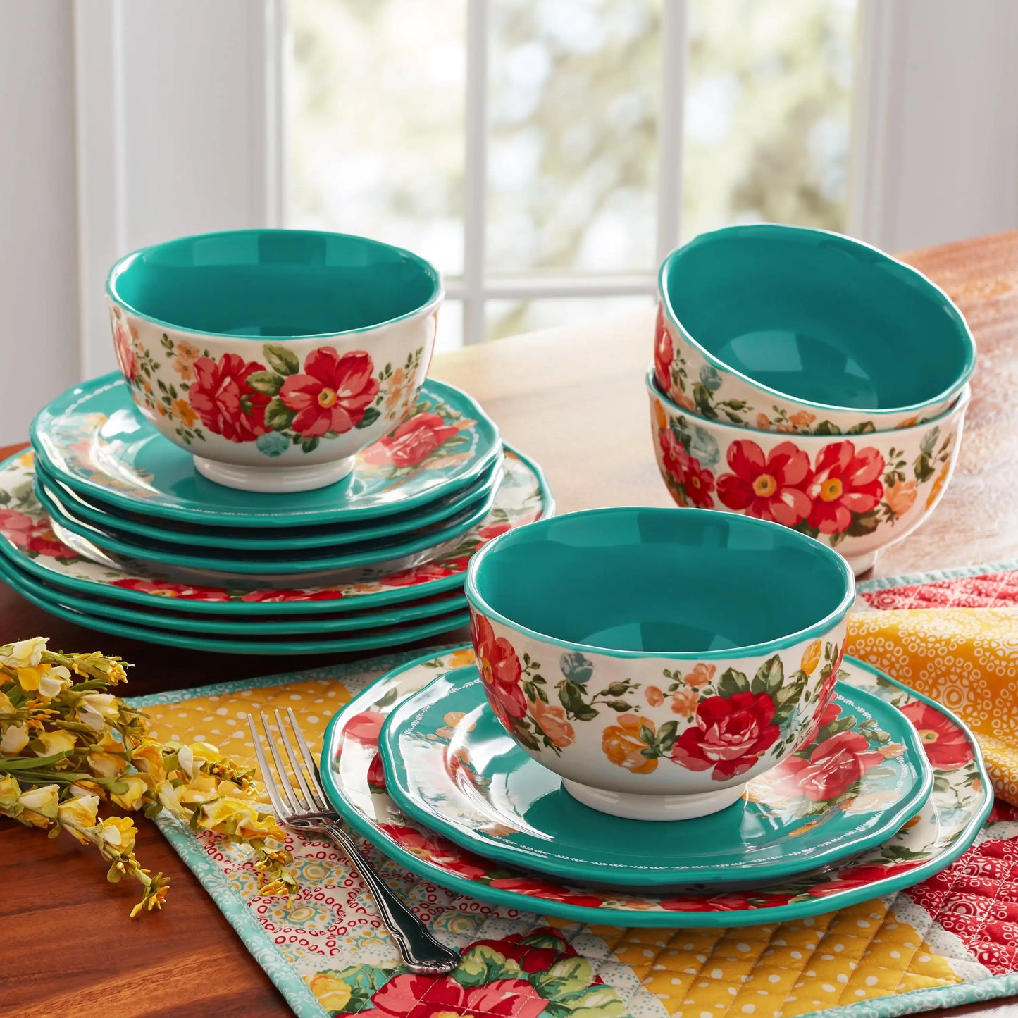 Dinnerware Set *12Pcs - The Pioneer Woman - Teal - Kitchen Collection