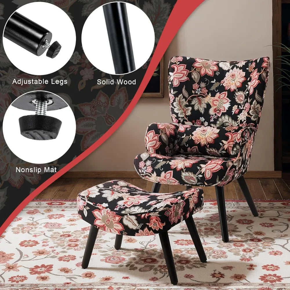 Accent Leisure Chair & Ottoman - Lumbar Pillow - Wingback - Livingroom Collection
