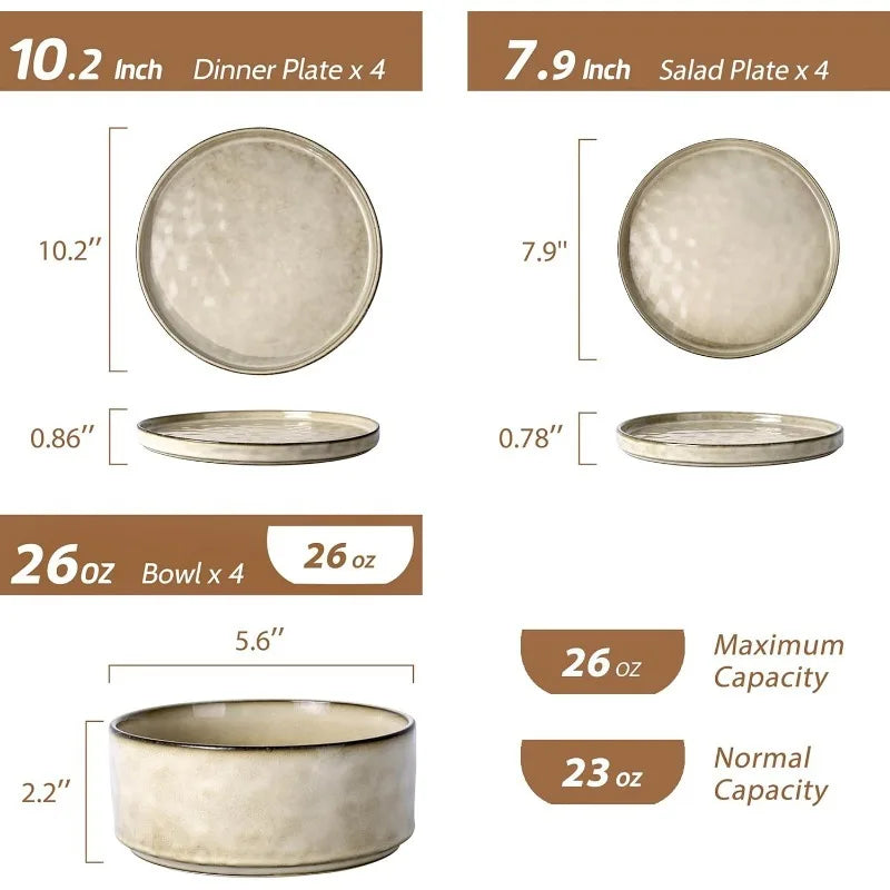 Dinnerware Set 12 Pcs ~ Stoneware - Wave Surface - Kitchen Collection
