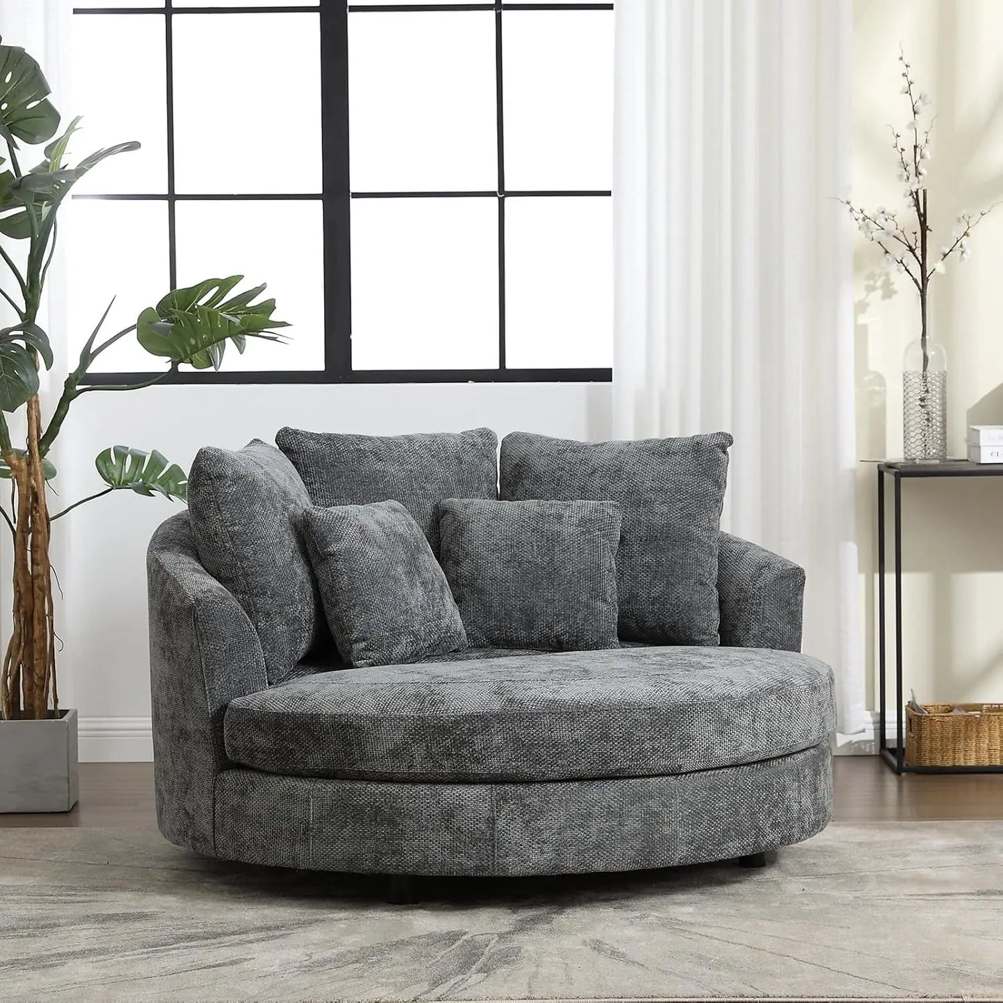 Accent Barrel Chair - Oversized Round Sofa Chair - Throw Pillows - Livingroom Collection