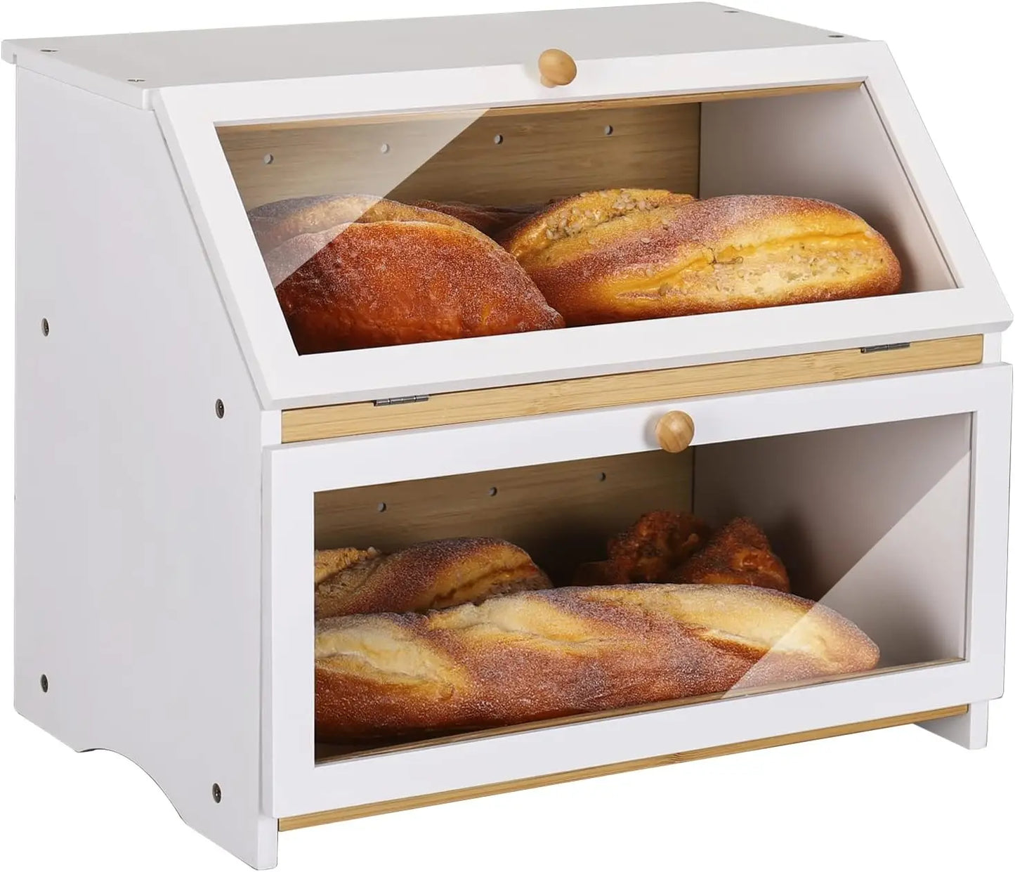 Bread Box - 2 Tiers - Bamboo - Kitchen Collection