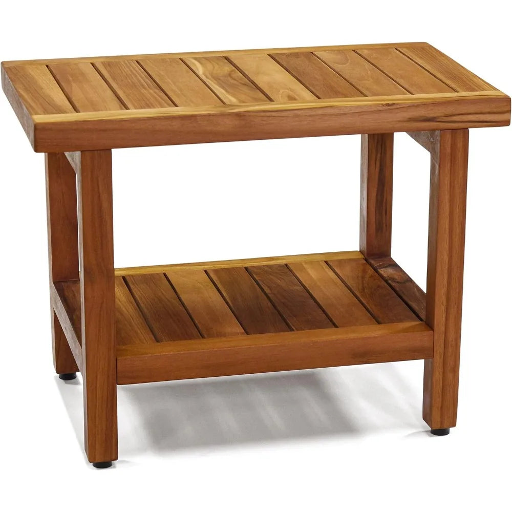 The Original 24" Spa Teak Shower Bench with Shelf - Bathroom Collection