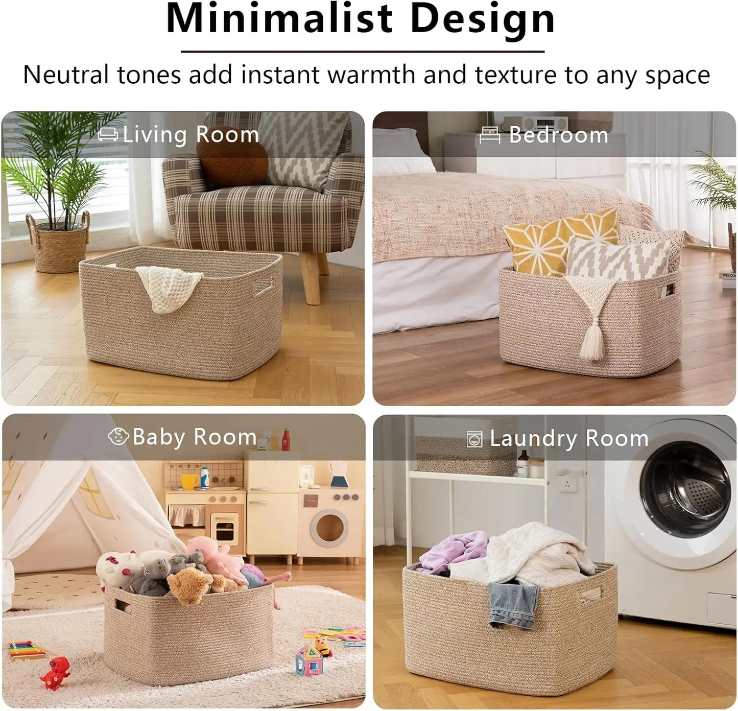Basket - 100% Cotton Rope - Woven Blanket Storage with Handle - Childrens Room Collection