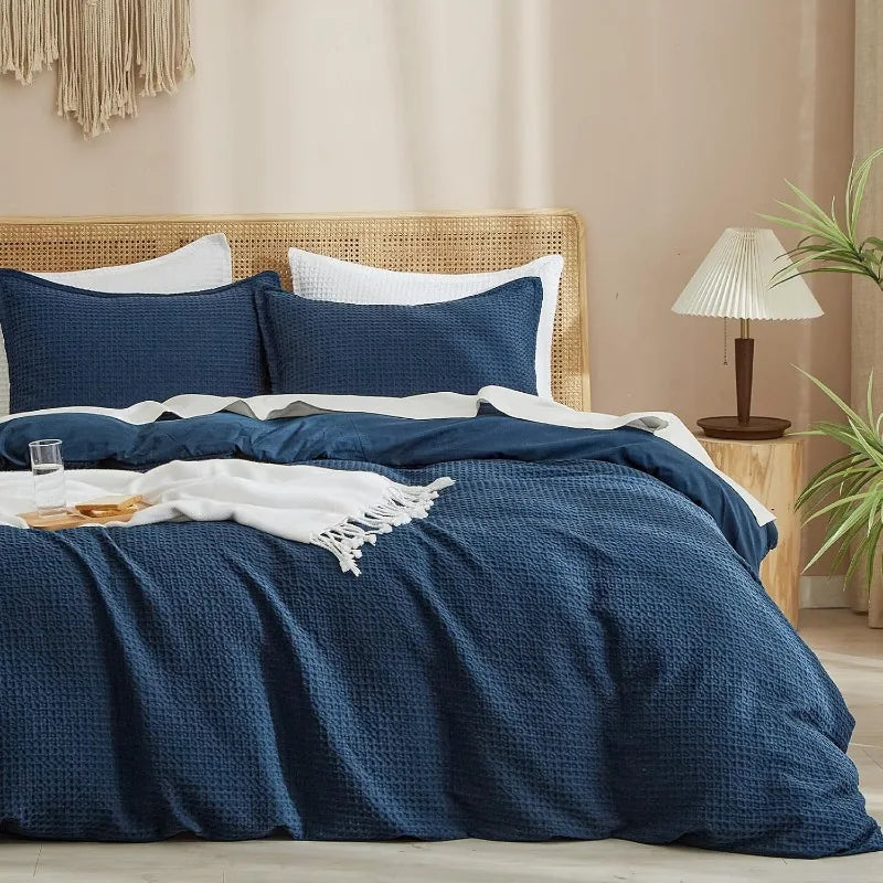 Duvet Cover set *3Pcs - Boho 3D Waffle Weave - King, Queen - Bedroom Collection