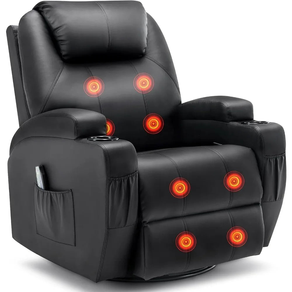 Recliner Rocker - 360° Swivel Massage & Heat - Faux Leather - Livingroom Collection
