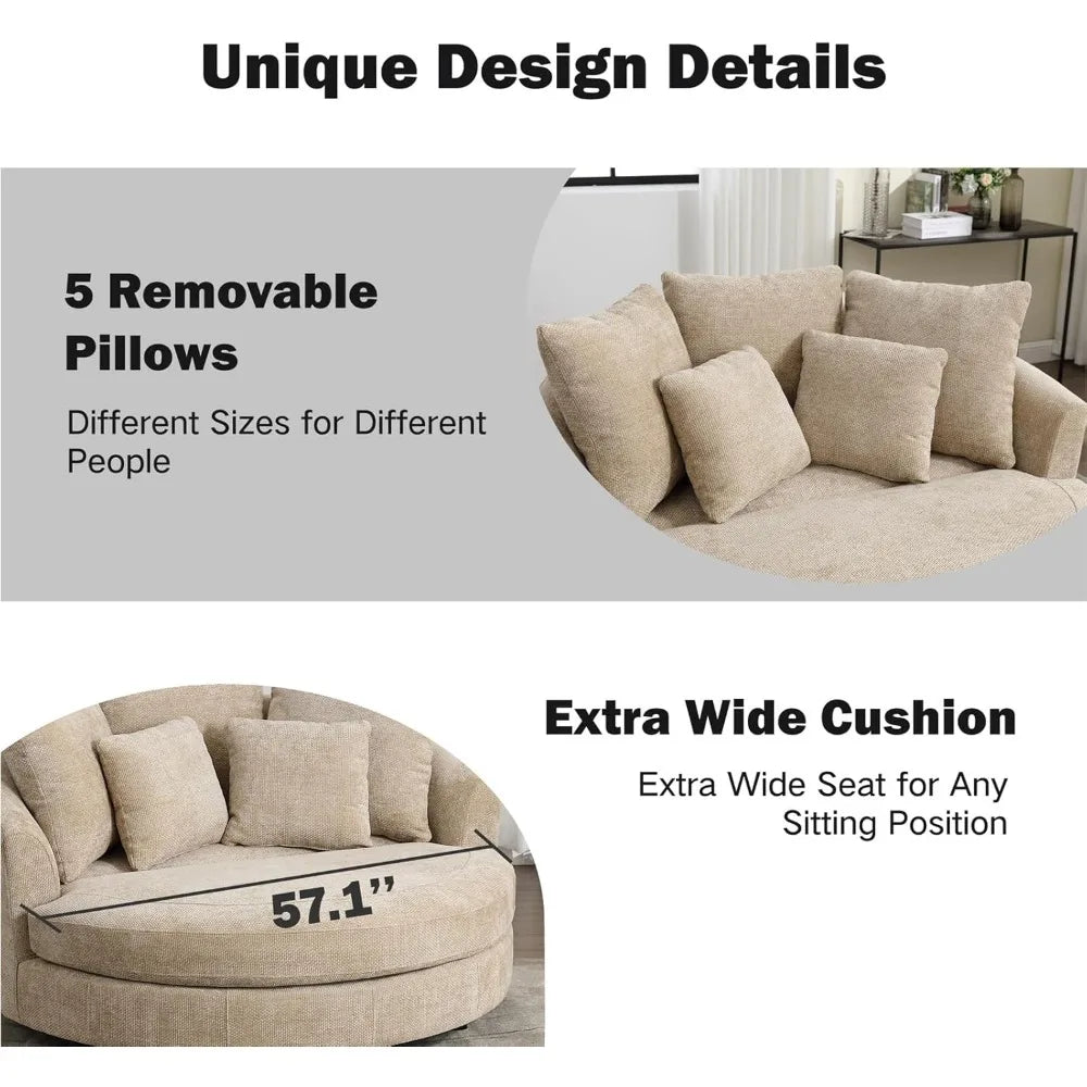Accent Barrel Chair - Oversized Round Sofa Chair - Throw Pillows - Livingroom Collection