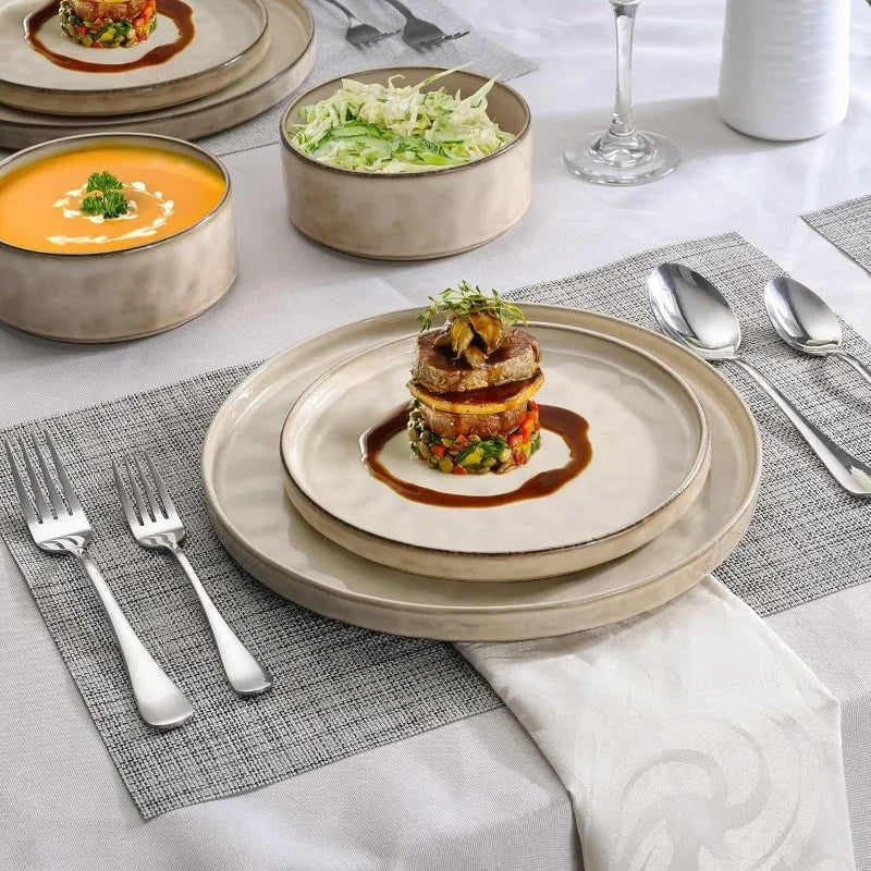 Dinnerware Set 12 Pcs ~ Stoneware - Wave Surface - Kitchen Collection