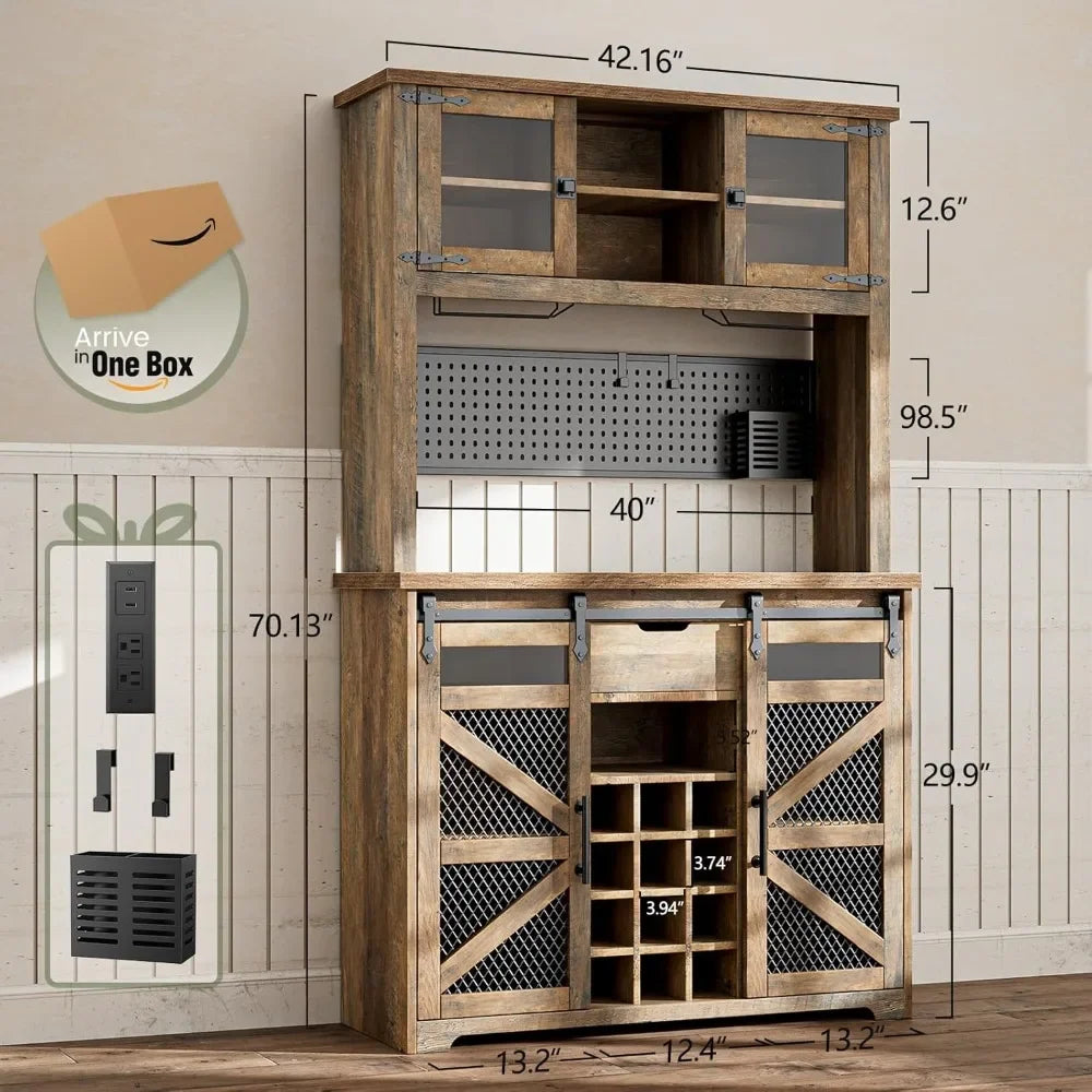 Kitchen Buffet Cabinet - Diningroom Hutch - Power Outlets - USB Ports - LED Light