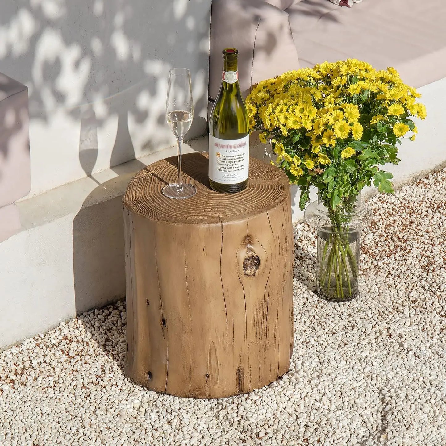 Outdoor Patio End Table - Hand Painted Tree Stump - Patio & Garden Collection