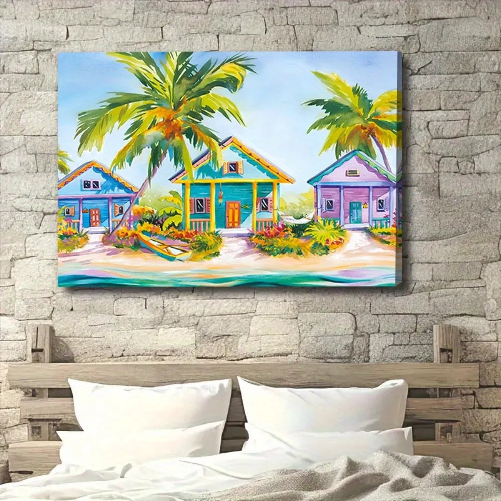 Wall Art - Tropical Beach Scene - Framed - Art Deco - Bedroom Collection