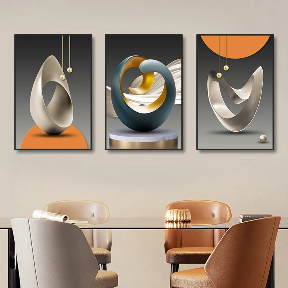 Canvas Prints - 3pc Mural - Geometric Shapes - Livingroom Collection