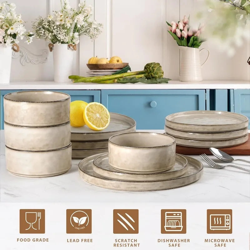 Dinnerware Set 12 Pcs ~ Stoneware - Wave Surface - Kitchen Collection
