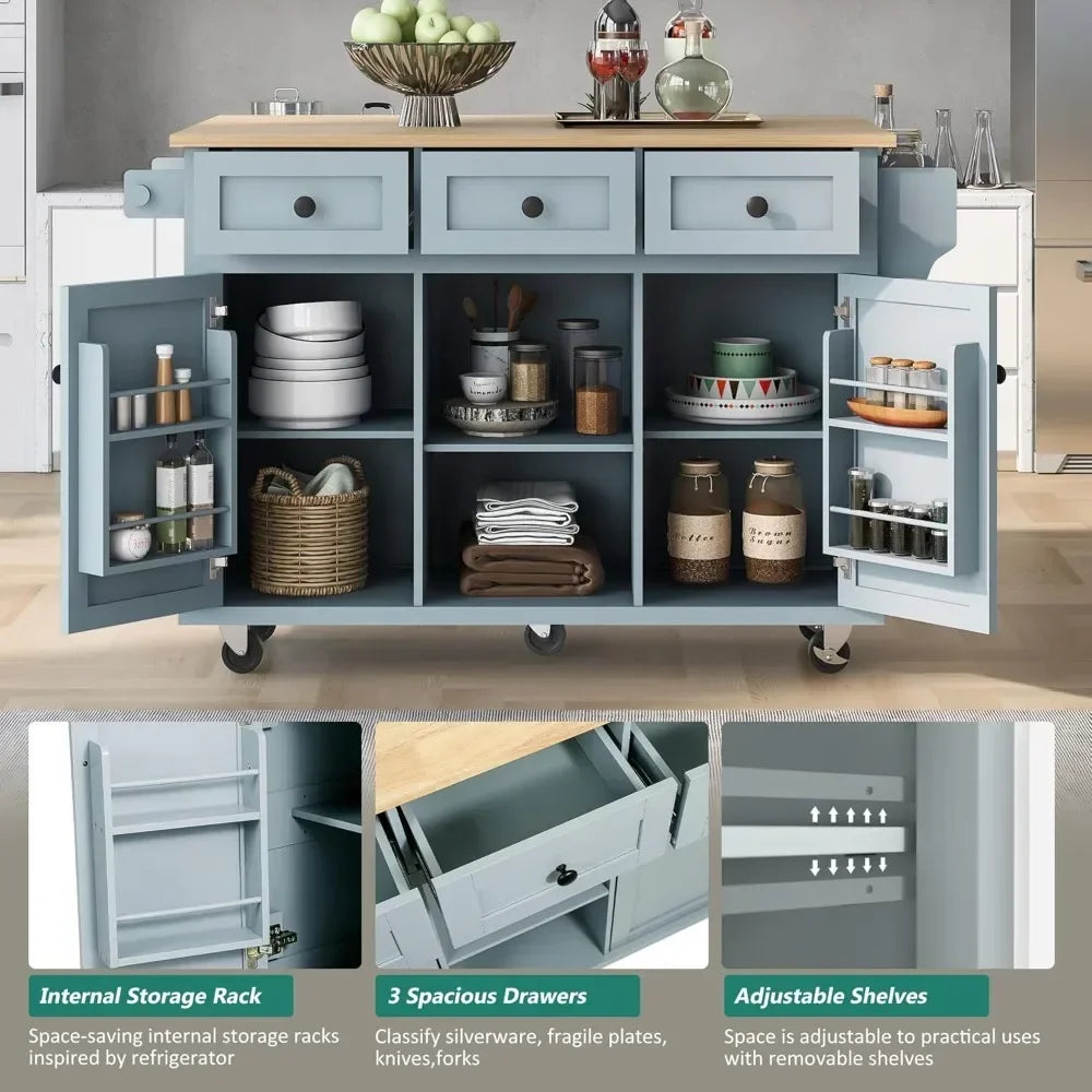 Kitchen Island on Wheels - Drop Leaf Table - Locking Casters