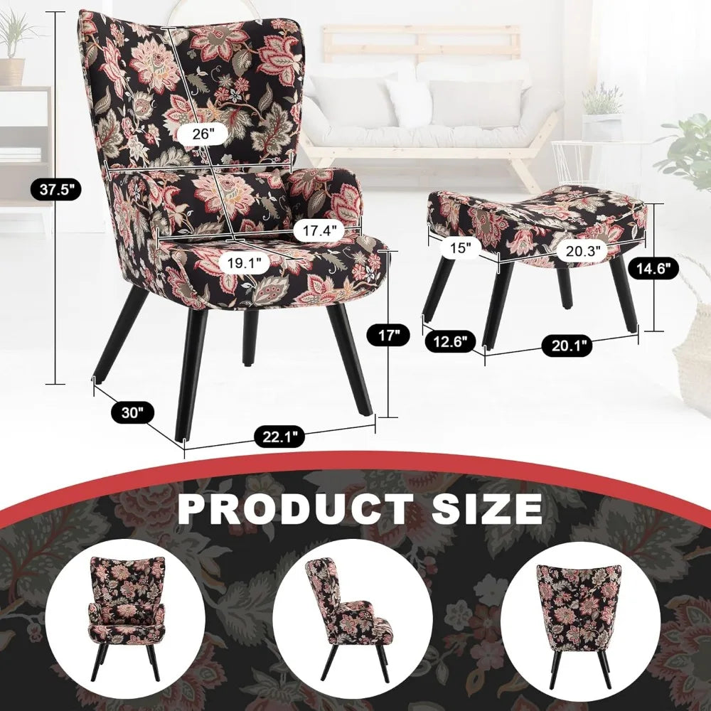 Accent Leisure Chair & Ottoman - Lumbar Pillow - Wingback - Livingroom Collection