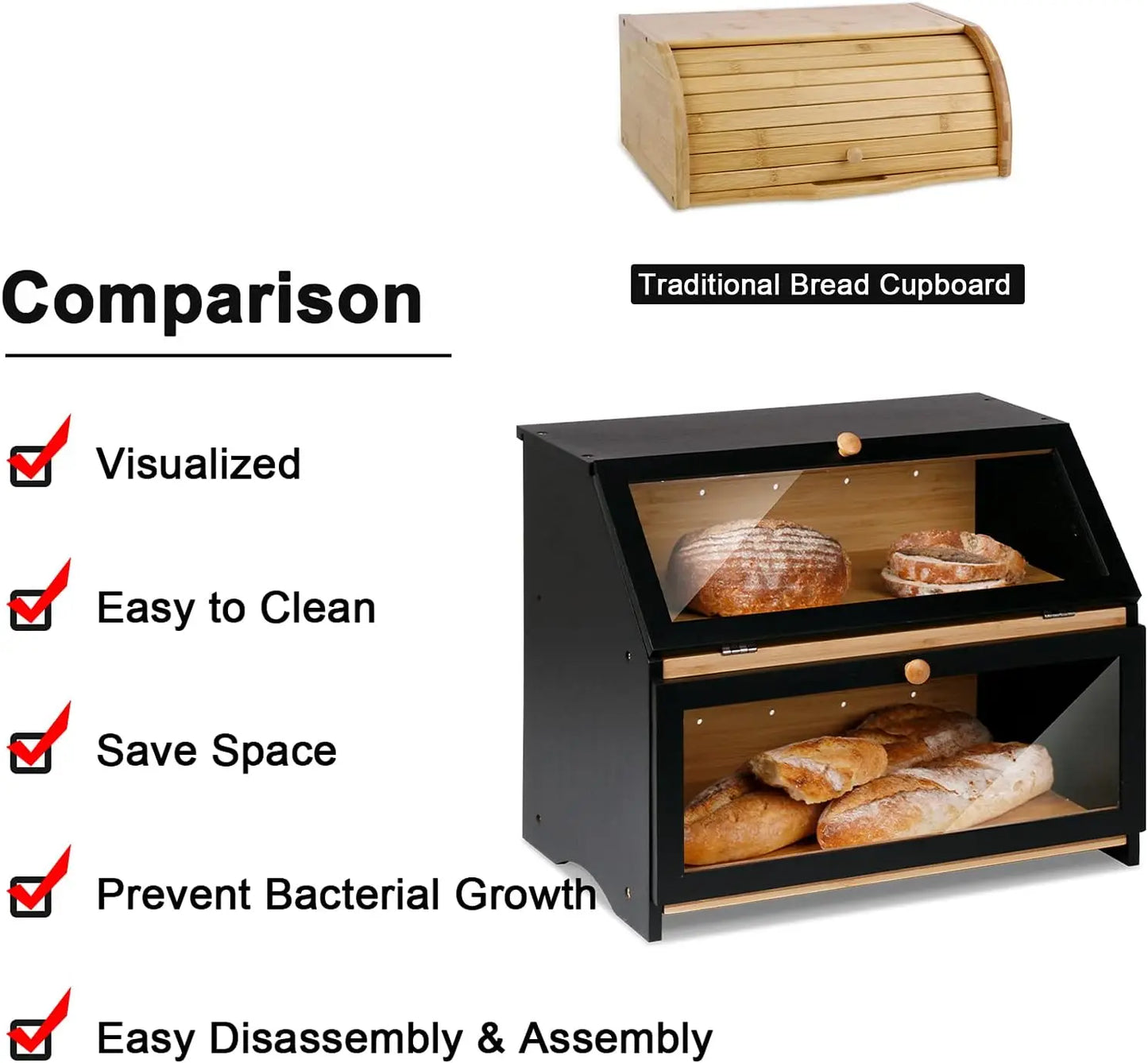 Bread Box - 2 Tiers - Bamboo - Kitchen Collection