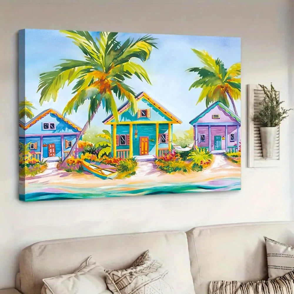 Wall Art - Tropical Beach Scene - Framed - Art Deco - Bedroom Collection