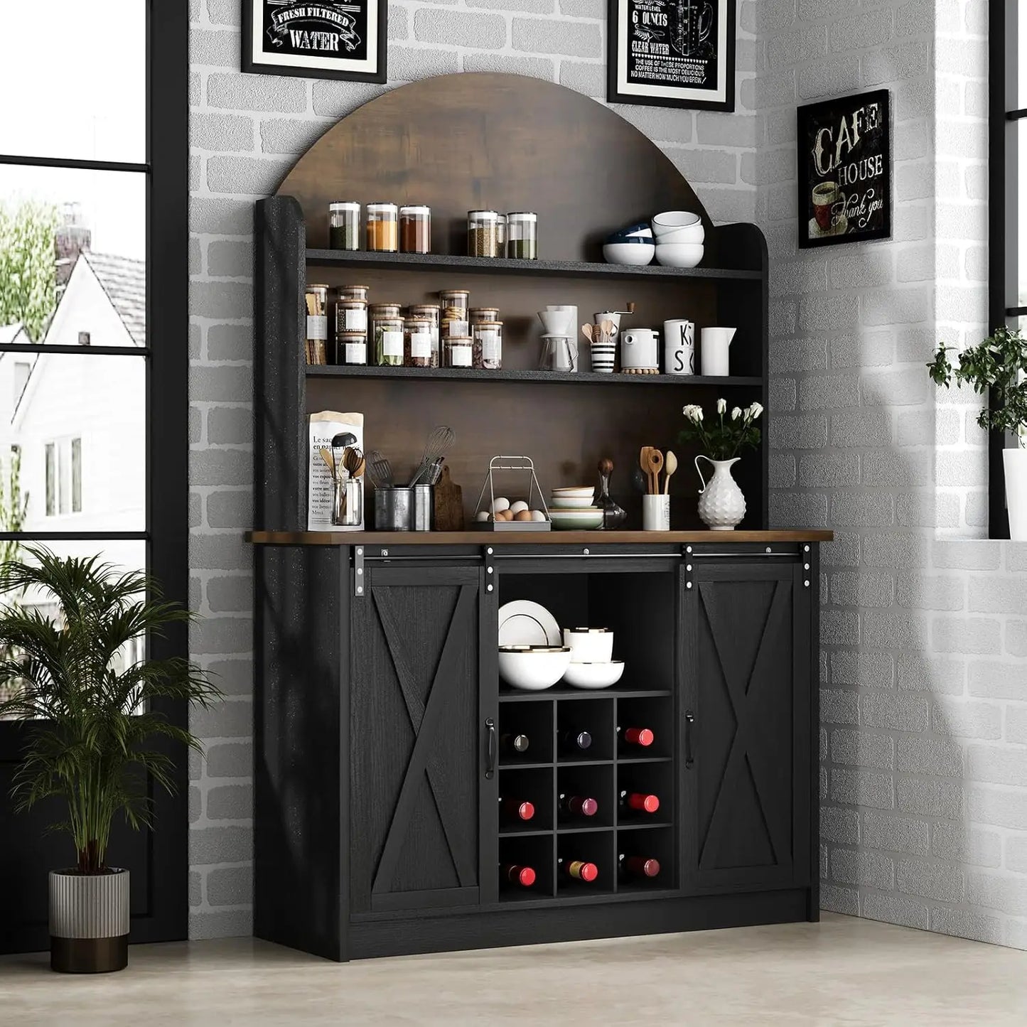 Arched Buffet Hutch - Coffee Bar - Wine Rack - Liquor Cabinet - Diningroom Collection
