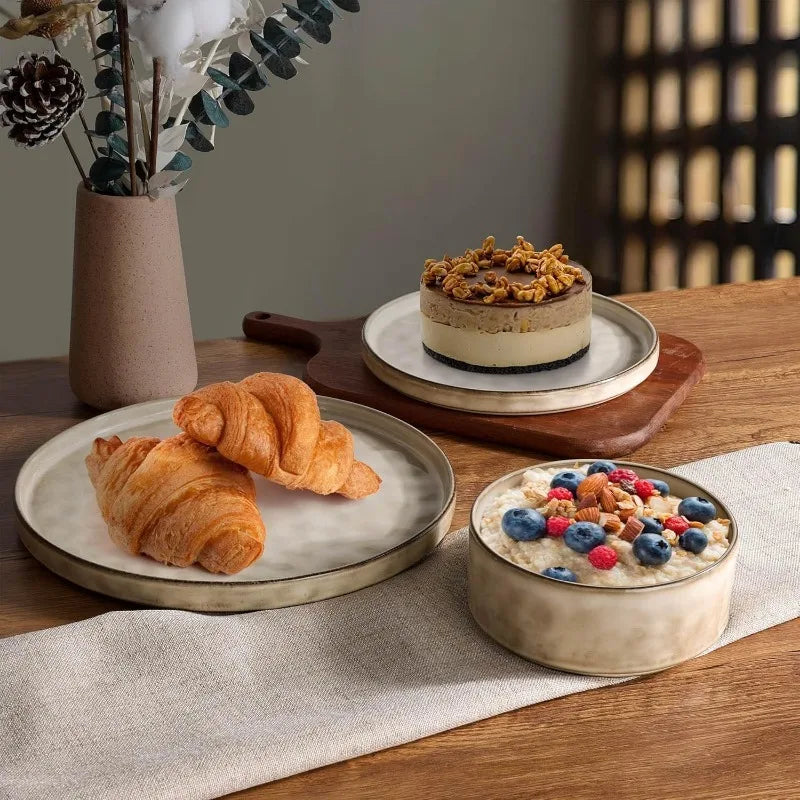 Dinnerware Set 12 Pcs ~ Stoneware - Wave Surface - Kitchen Collection