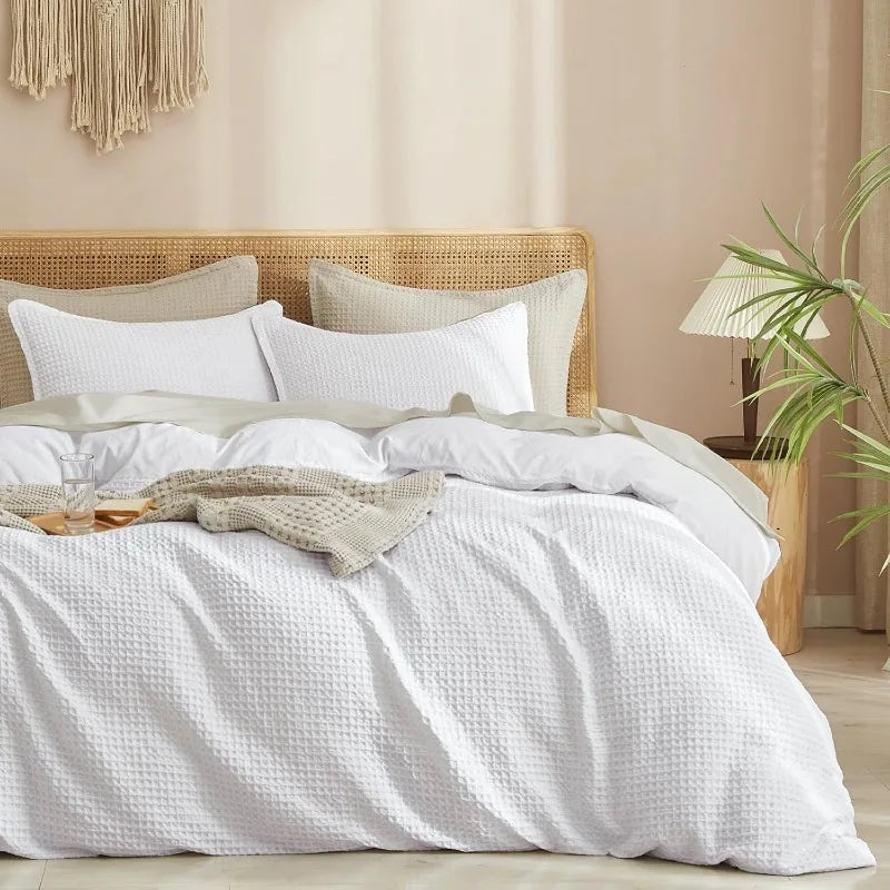 Duvet Cover set *3Pcs - Boho 3D Waffle Weave - King, Queen - Bedroom Collection