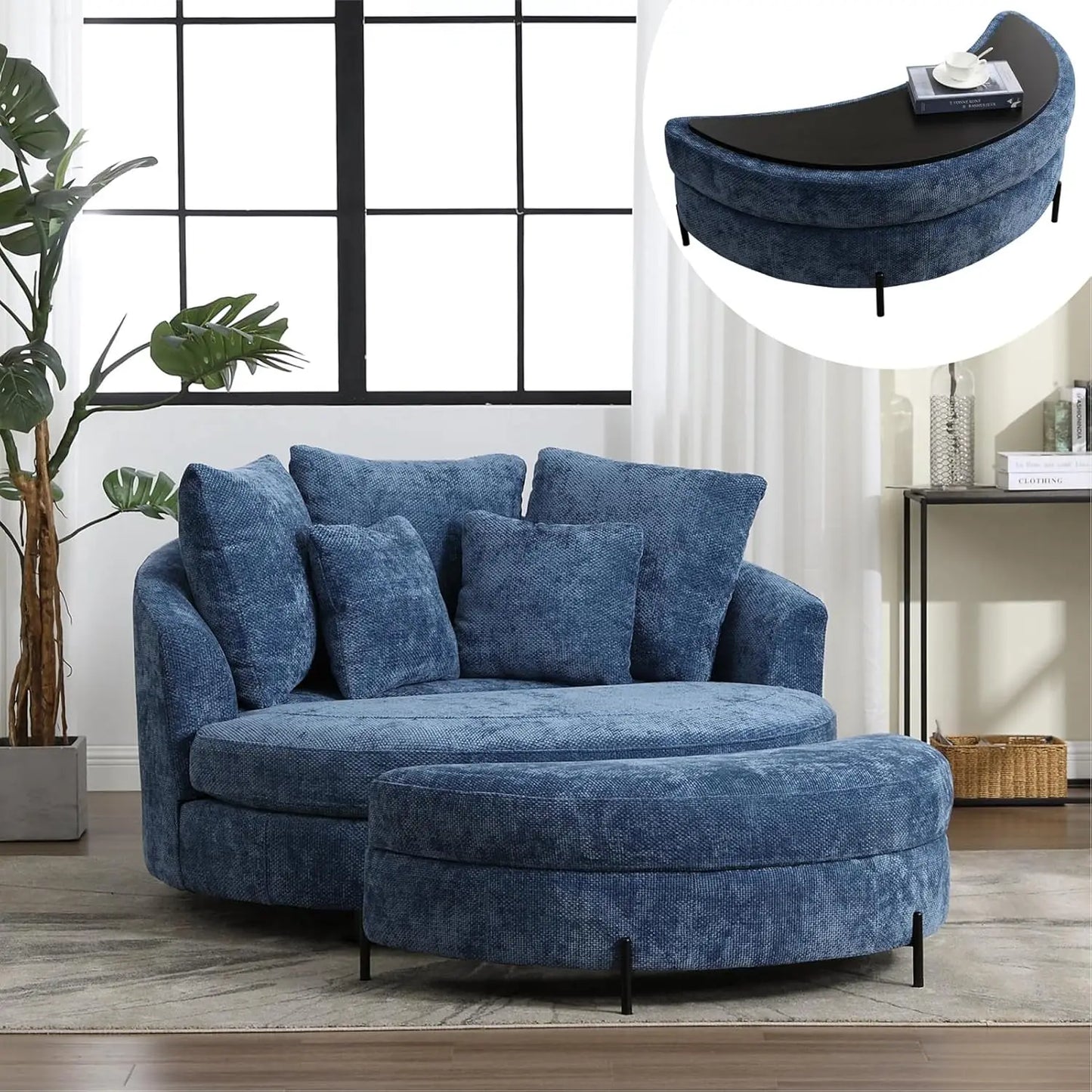 Accent Barrel Chair - Oversized Round Sofa Chair - Throw Pillows - Livingroom Collection