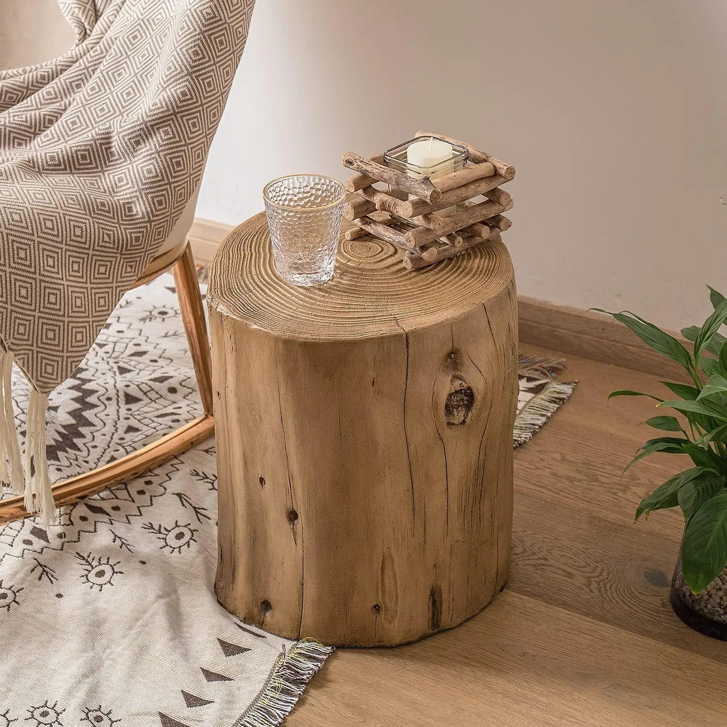 Outdoor Patio End Table - Hand Painted Tree Stump - Patio & Garden Collection