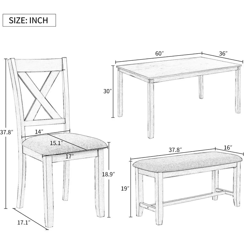 Diningroom Set *6Pcs - Fabric Chairs & Bench - Diningroom Collection