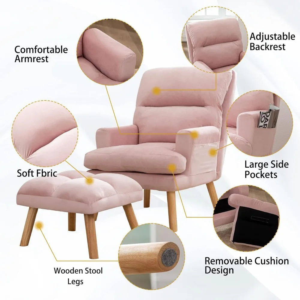 Accent Armchair & Ottoman - Leisure Chair - Adjustable Backrest - Bedroom Collection
