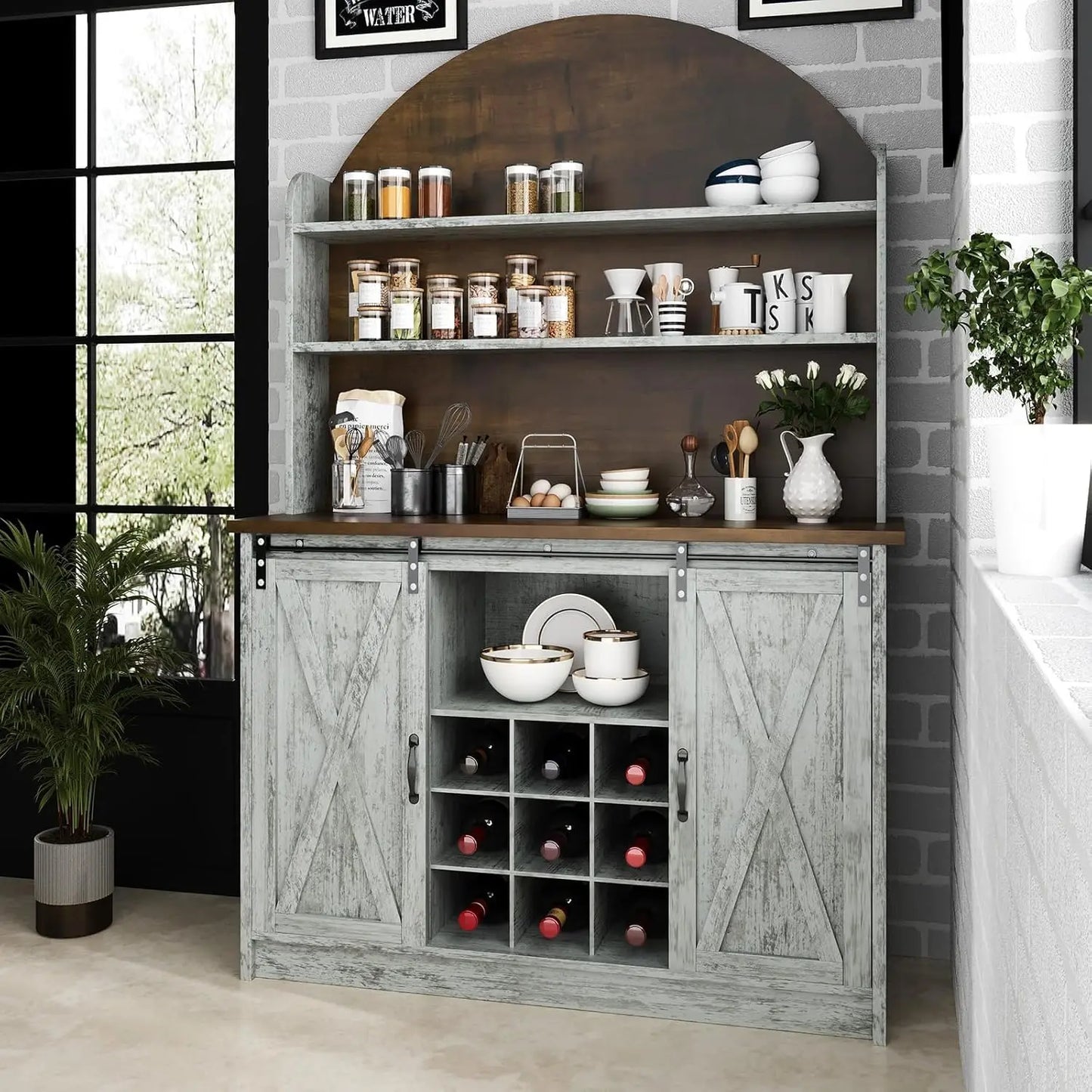 Arched Buffet Hutch - Coffee Bar - Wine Rack - Liquor Cabinet - Diningroom Collection