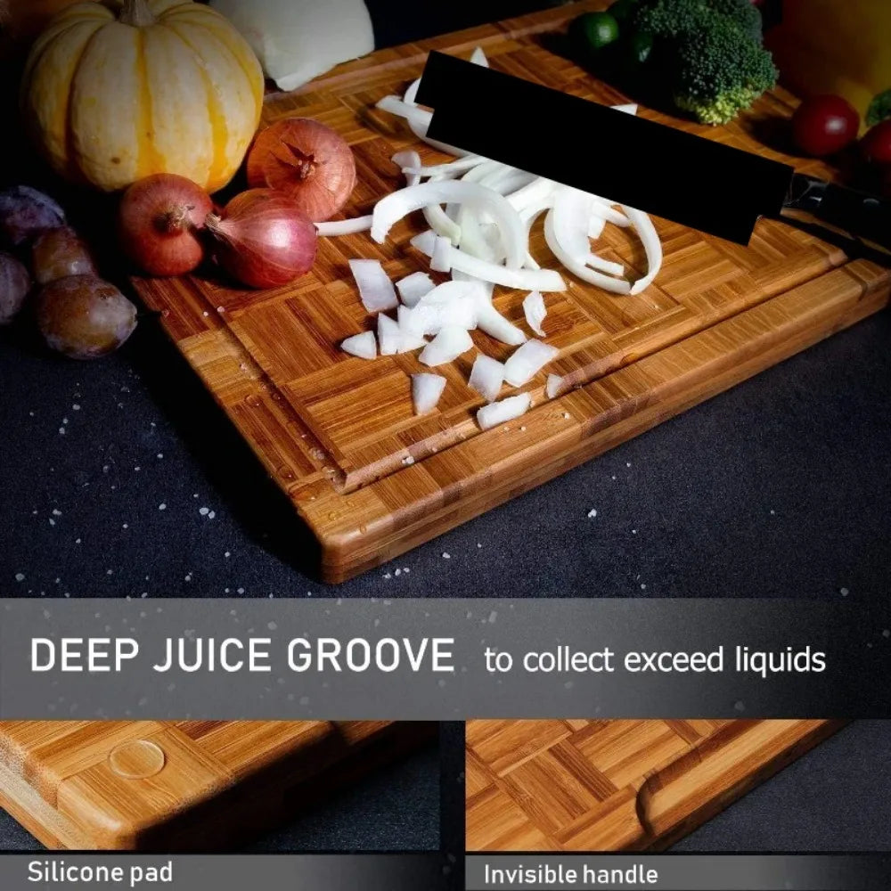 Cutting Board Set *3Pcs - Bamboo - Butcher Block Design - Kitchen Collection