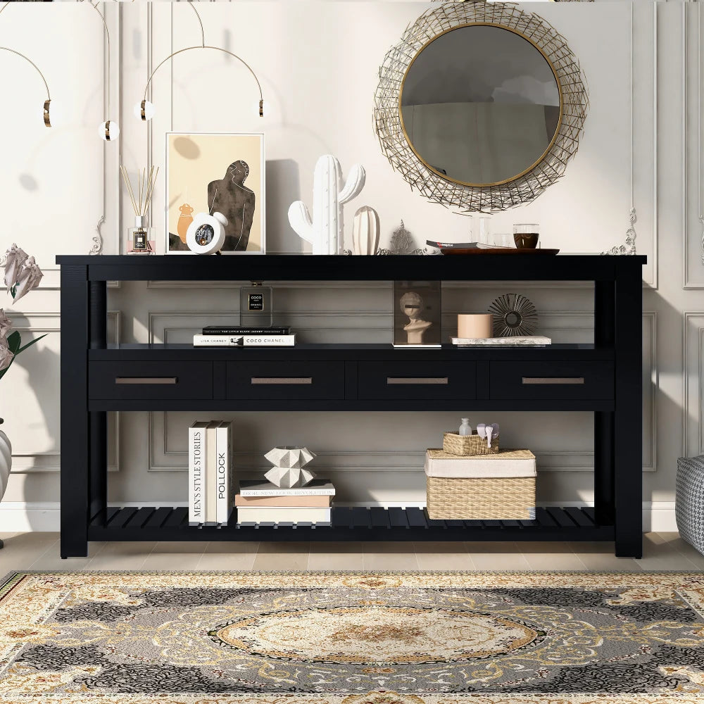 Console Sofa Table - Storage & Display Options - Black - Livingroom Collection