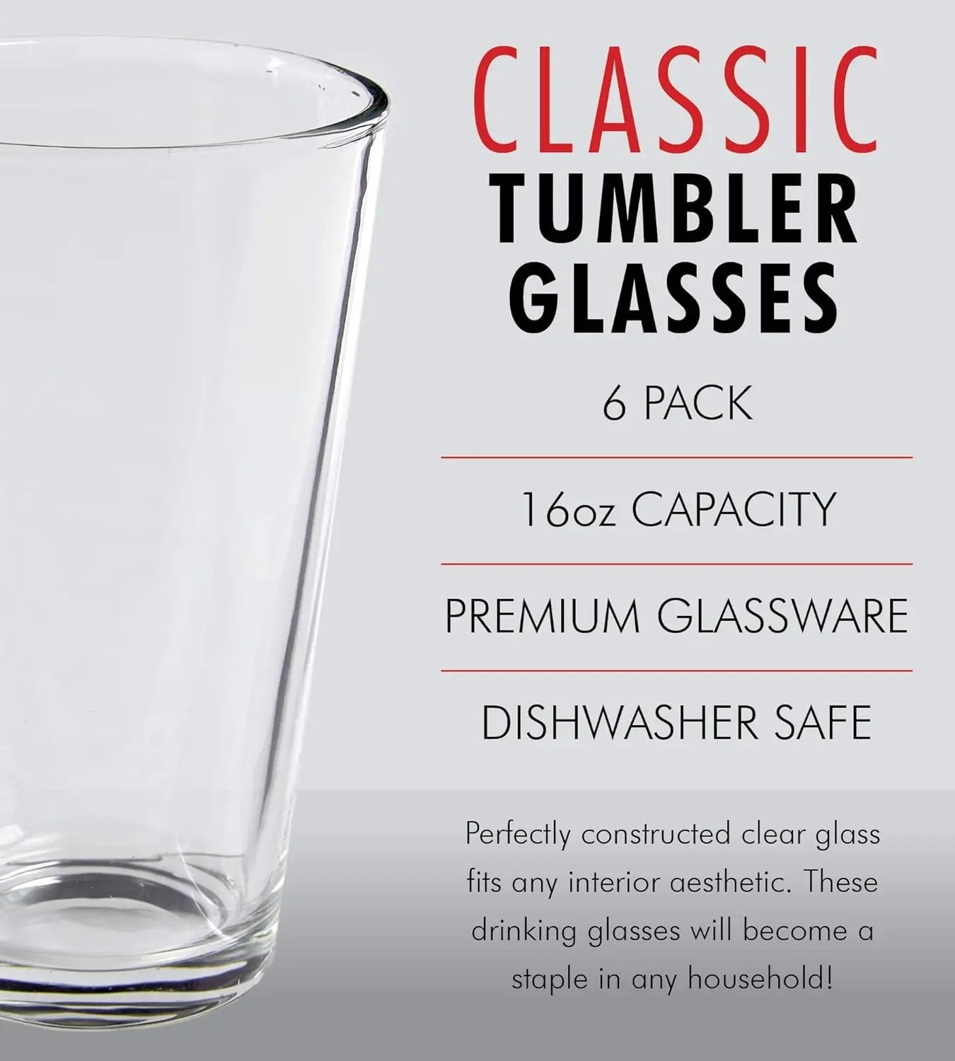 Glass Tumblers - 16 Ozs - Pint Beer Glasses - Diningroom Collection