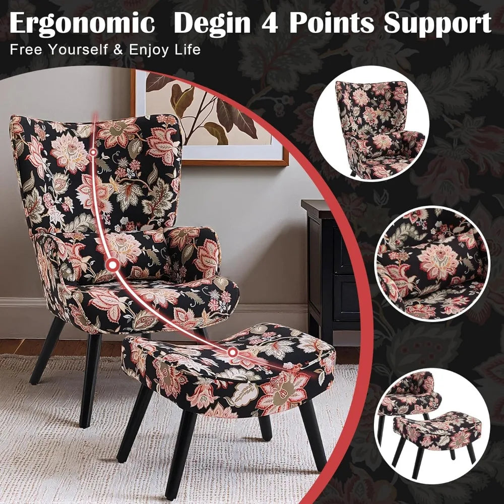 Accent Leisure Chair & Ottoman - Lumbar Pillow - Wingback - Livingroom Collection