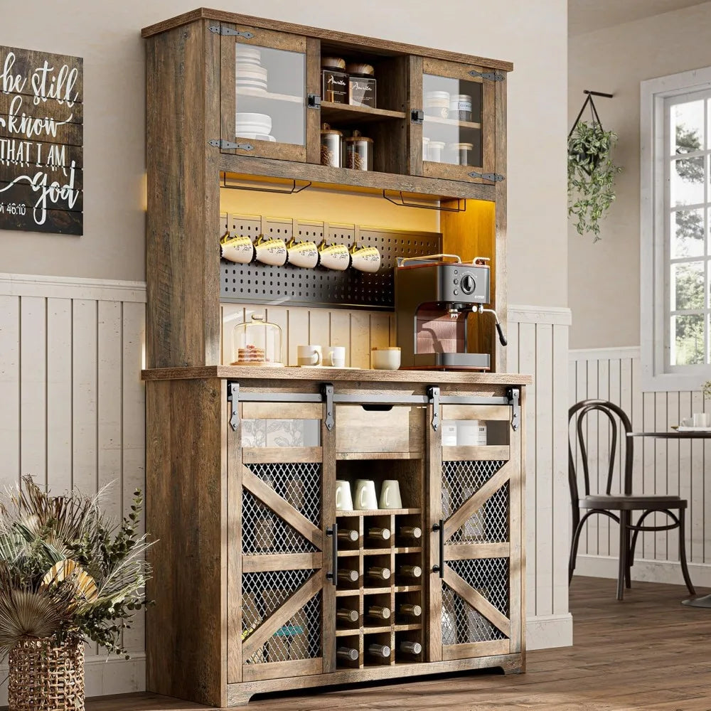 Kitchen Buffet Cabinet - Diningroom Hutch - Power Outlets - USB Ports - LED Light