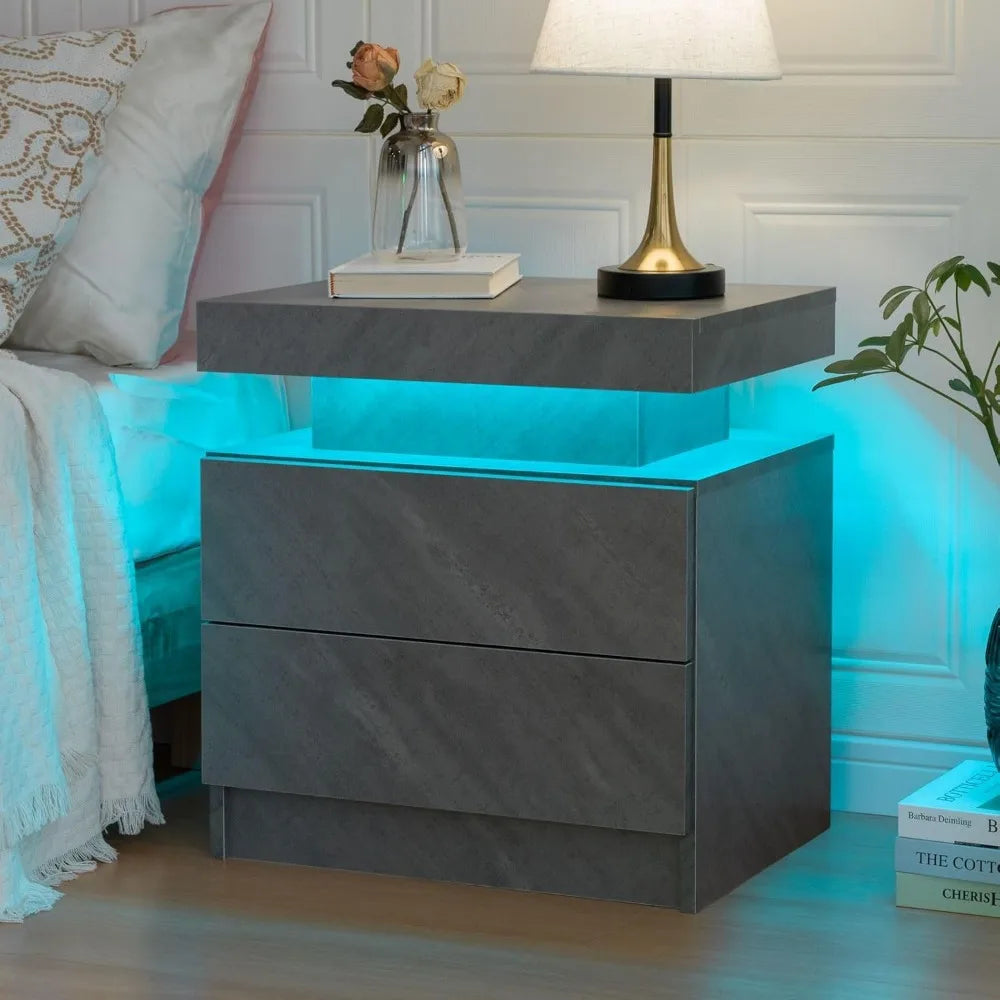 Nightstand Set *2Pcs - End Tables - LED Lights - 2 Drawers