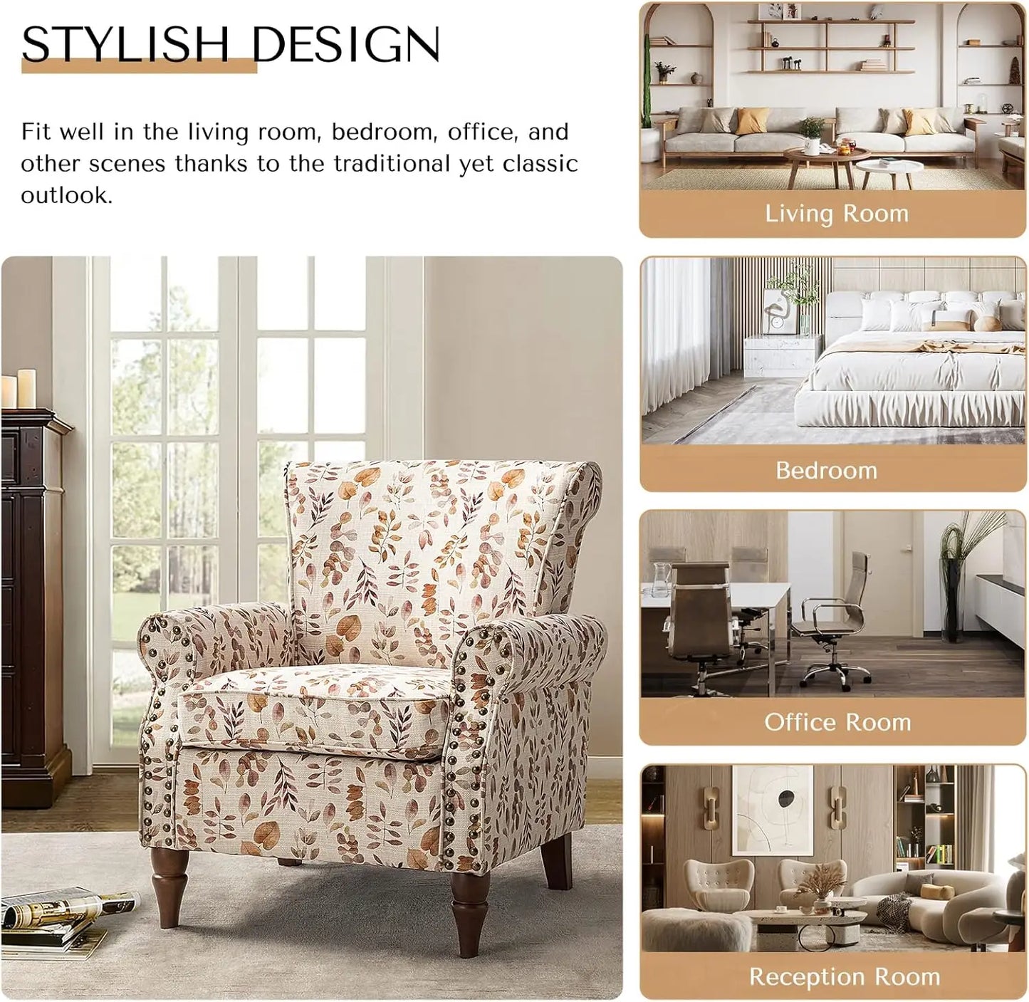 Wingback Accent Chair - Florals - Single Sofa Chair - Bedroom Collection