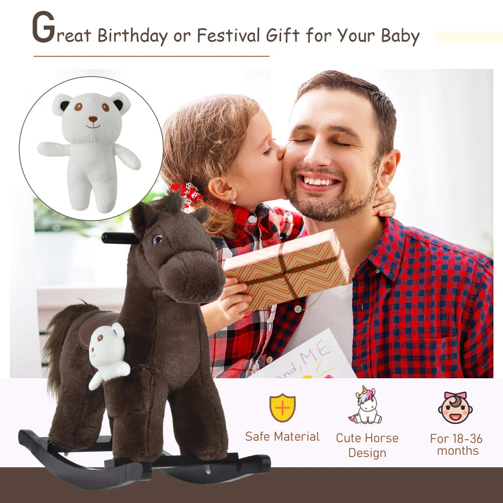 Kids Plush Brown Rocking Horse - Gallop & Neighing Sounds - Children's Room Collection