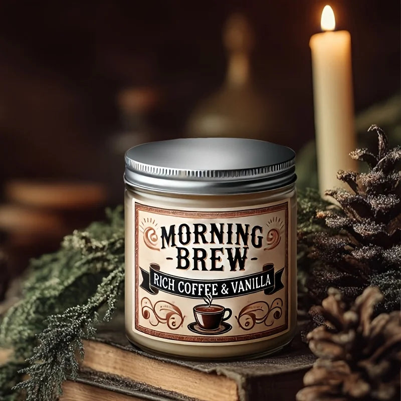 Candles - Scented - Morning Brew Rich Coffee & Vanilla - Hand Poured - Soy Wax - Home Office Collection