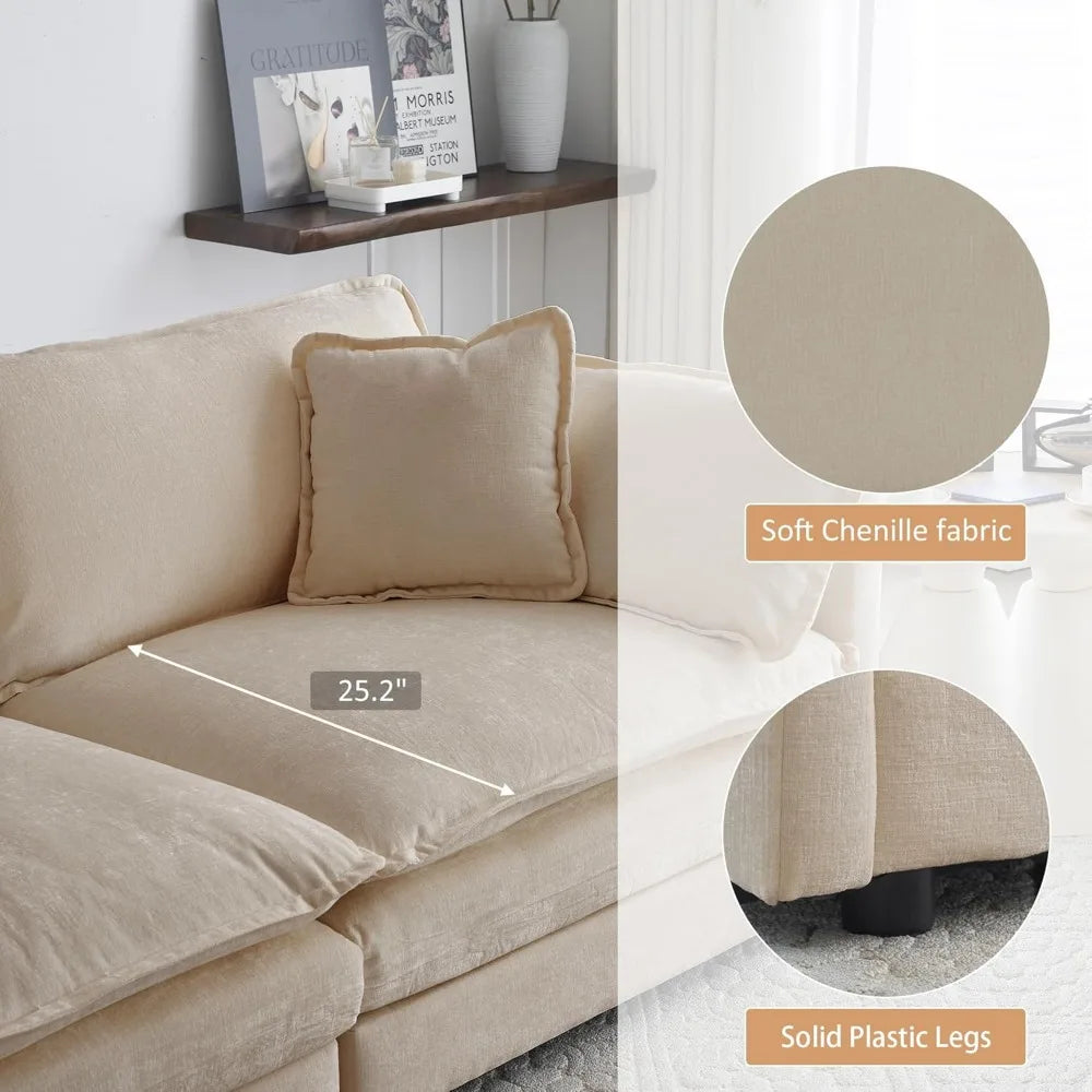Sofa Loveseat & Ottoman - Deep Seats - Chenille Upholstery - Livingroom Collection