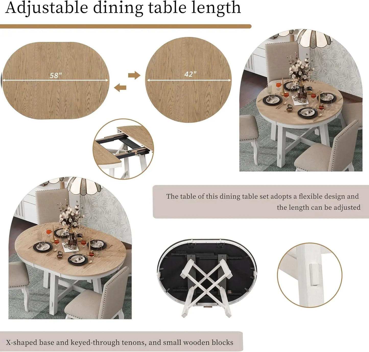Round Farmhouse Diningroom Table - Natural Wood - 16" Extension Leaf - Diningroom Collection