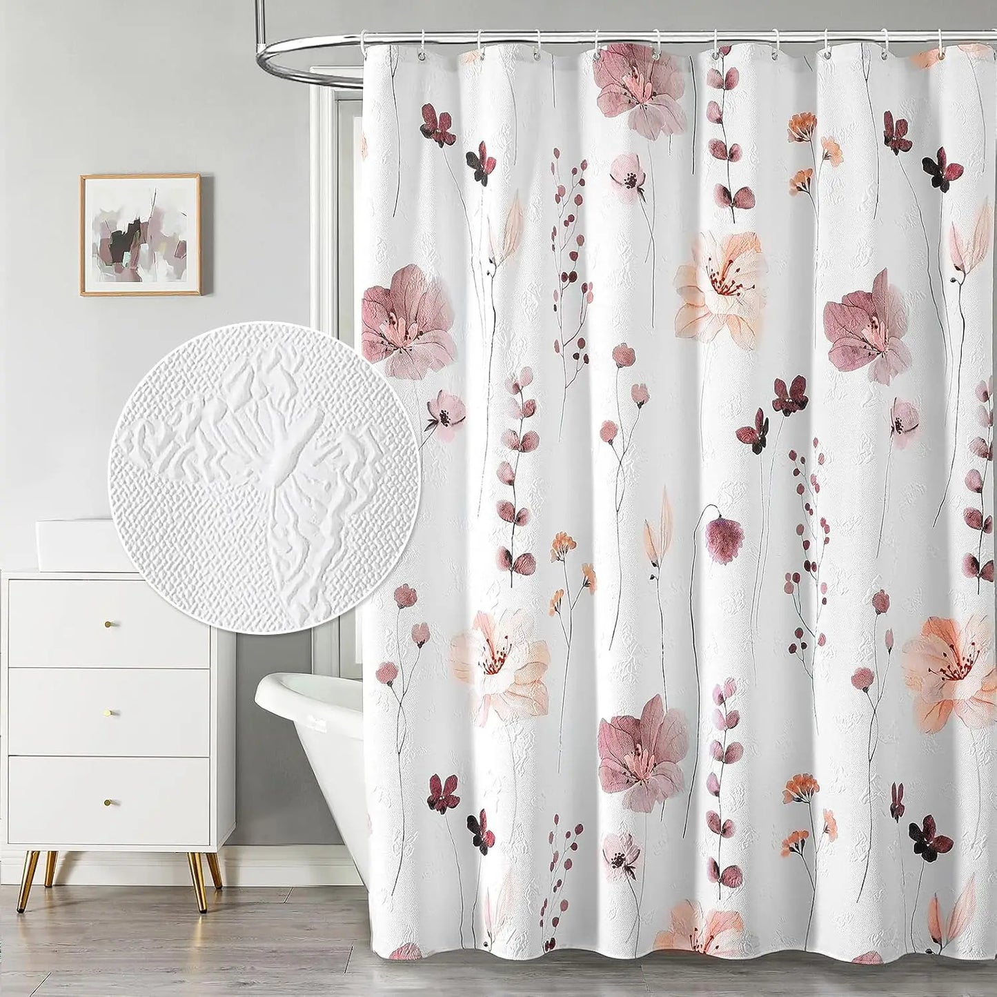 Watercolor Floral Shower Curtain, 3D Embossed Butterflies Blue Yellow Flower Bathroom Curtain