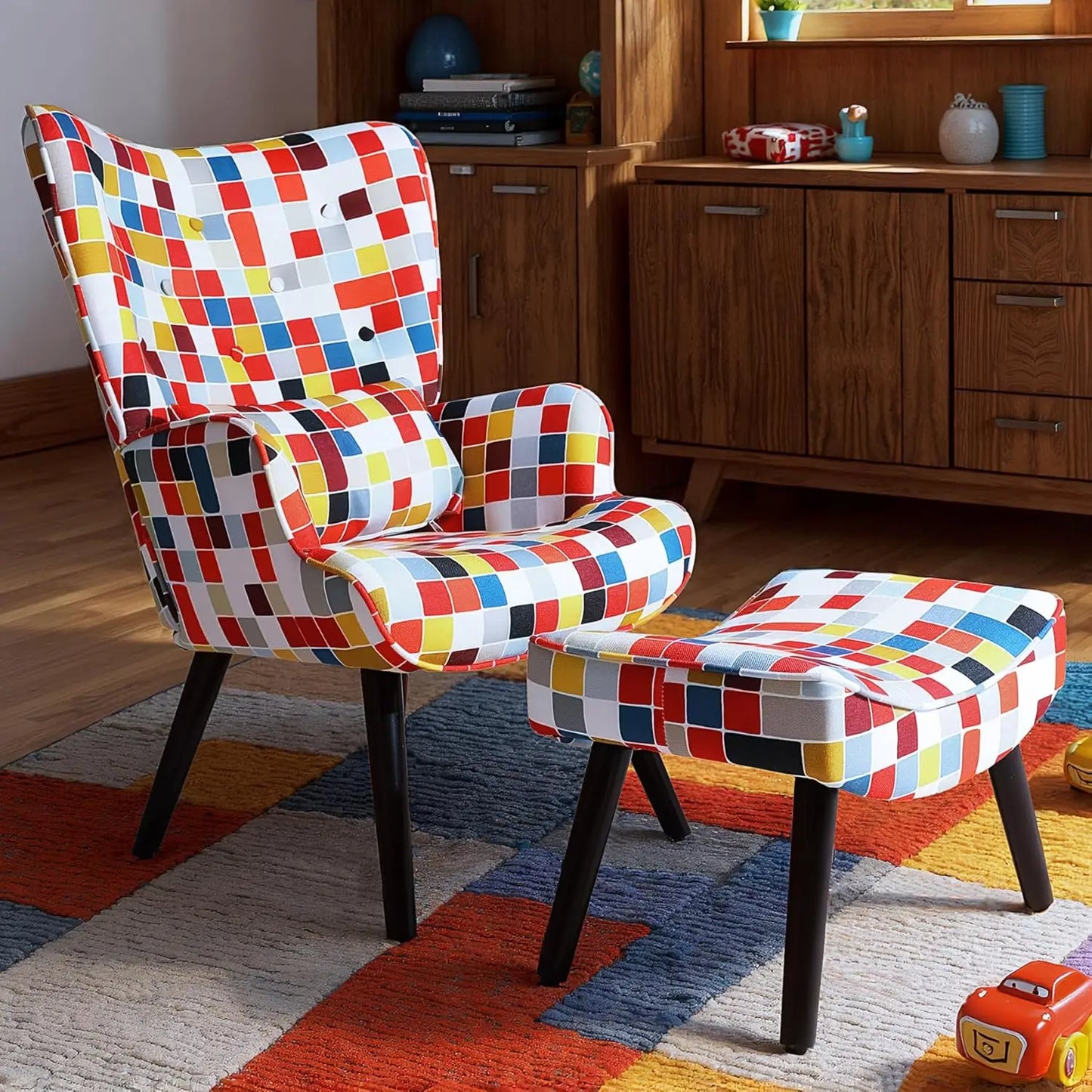 Accent Leisure Chair & Ottoman - Lumbar Pillow - Wingback - Livingroom Collection