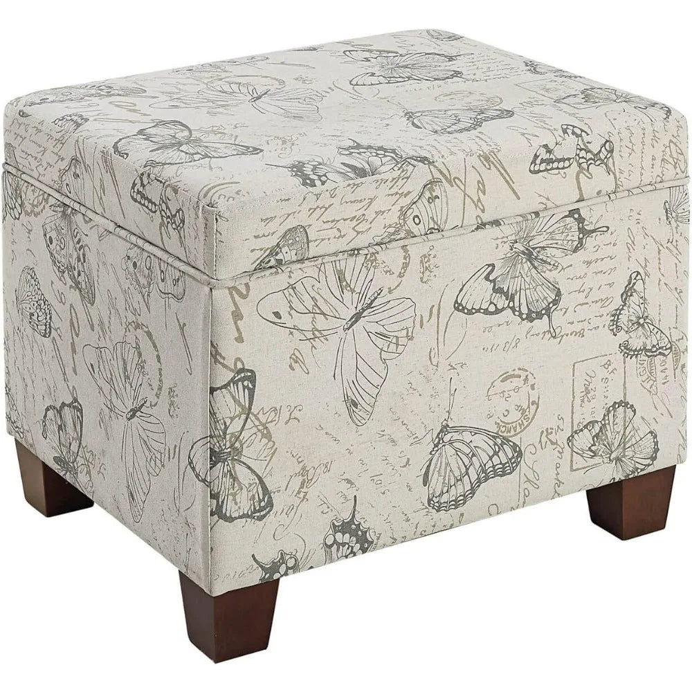 Ottoman Madison - Storage - Cream & Grey - Butterfly Pattern - Home Office Collection